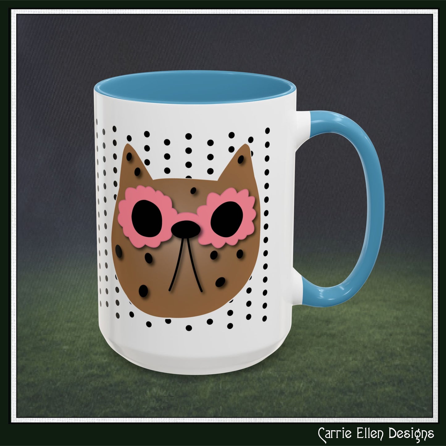 Spotted Cat Mug with Pink Sunglasses Accent Coffee Cup | 11oz 15oz (3812)