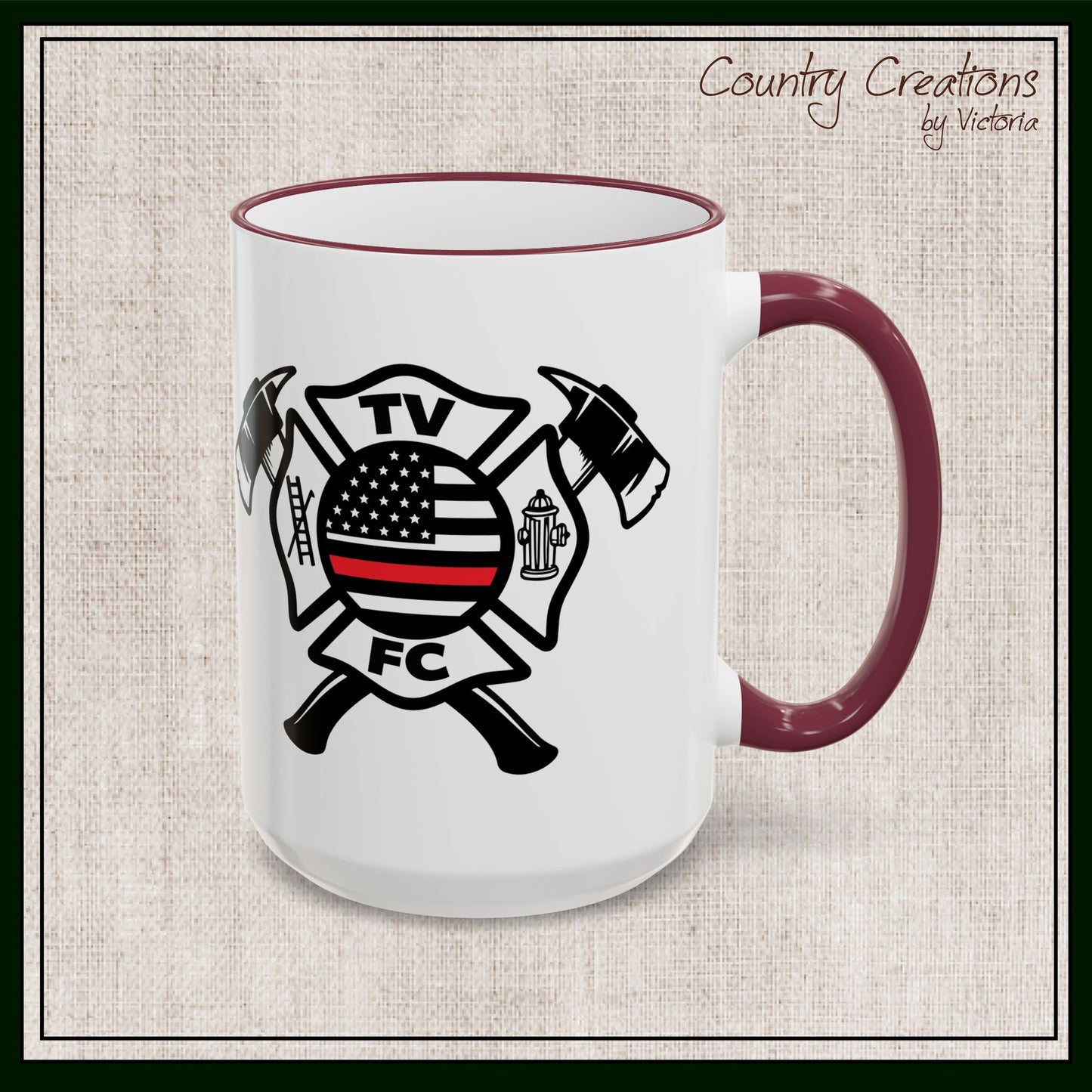 TV FC Thin Red Line Flag Firefighter Maltese Cross Ceramic Mug | Accent Rim & Handle 11,15 oz (3007)