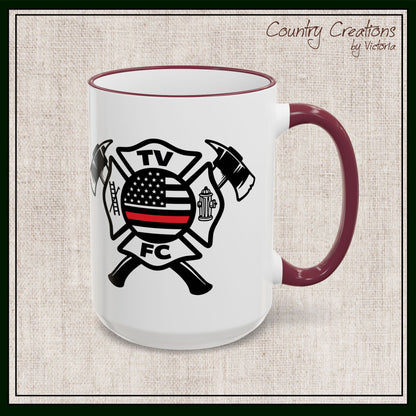 TV FC Thin Red Line Flag Firefighter Maltese Cross Ceramic Mug | Accent Rim & Handle 11,15 oz (3007)