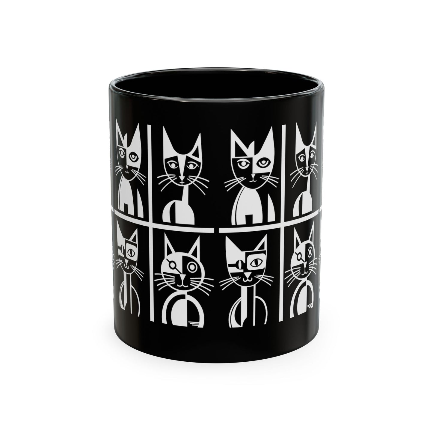 Geometric Cat Color Mug | Minimalist Cat 11oz Ceramic Coffee Mug | 8 Color Choices (4276)