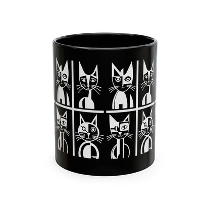 Geometric Cat Color Mug | Minimalist Cat 11oz Ceramic Coffee Mug | 8 Color Choices (4276)