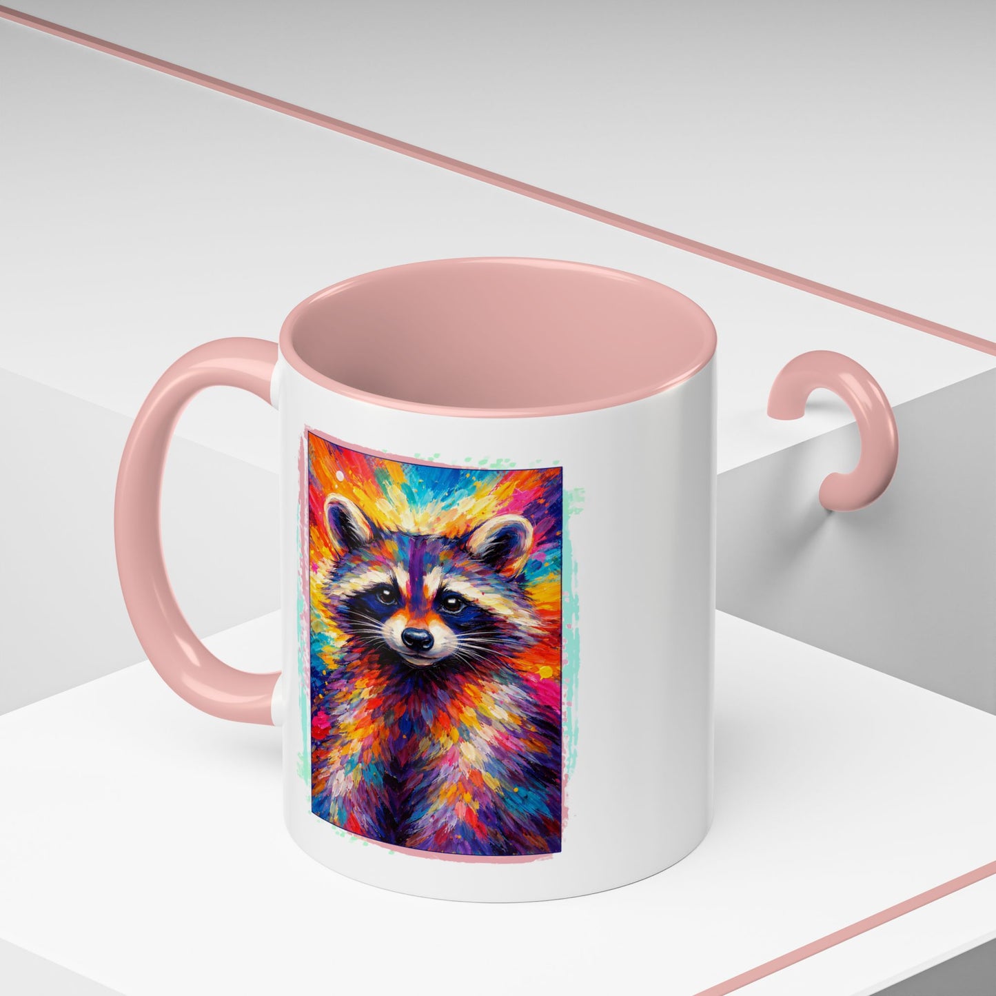 Raccoon Accent Ceramic Mug | Vibrant Colorful Raccoon Coffee Mug,  11oz & 15oz (3826)