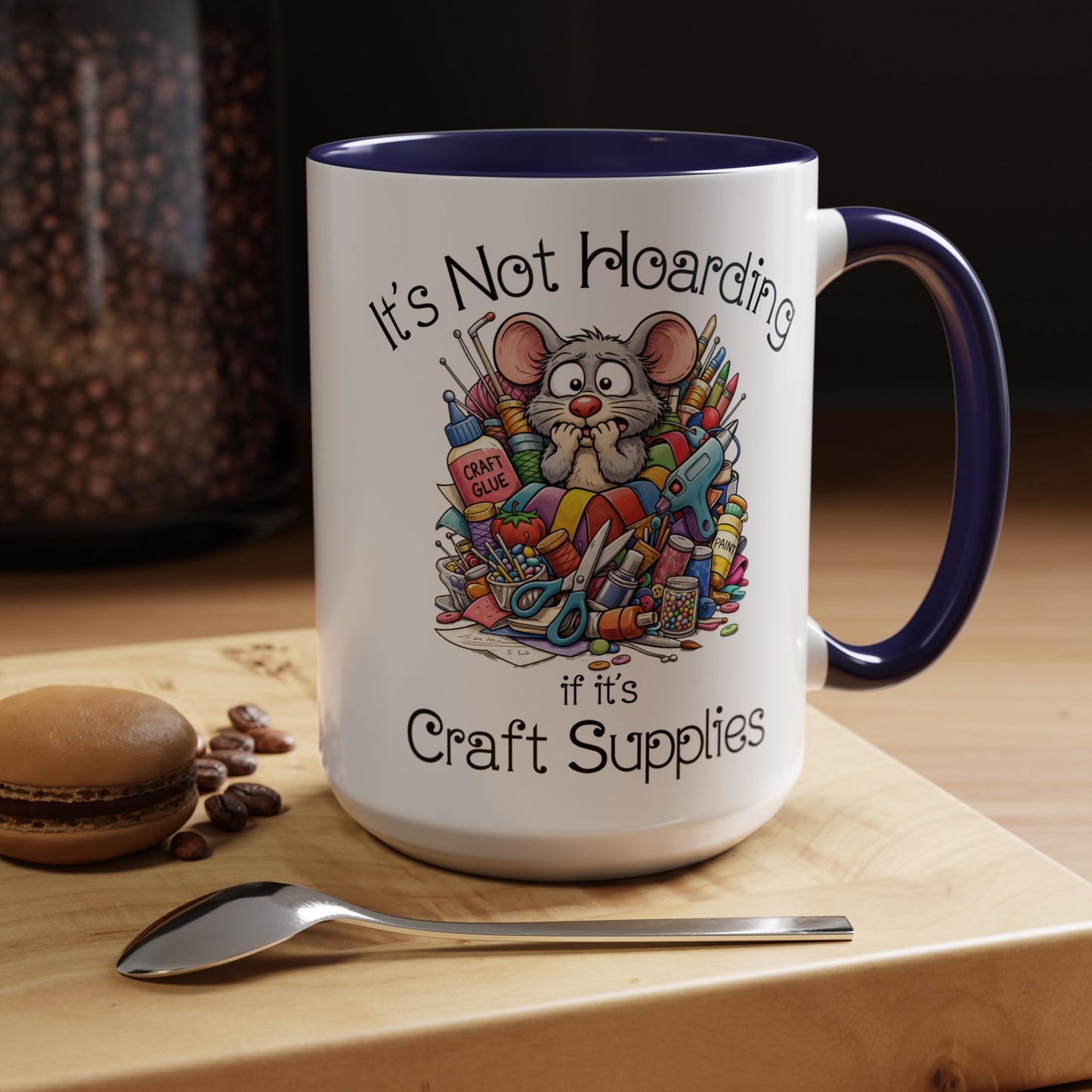 Craft Supply Hoarding Mouse Ceramic Mug | Funny Crafter Color Accent Mug (3857)