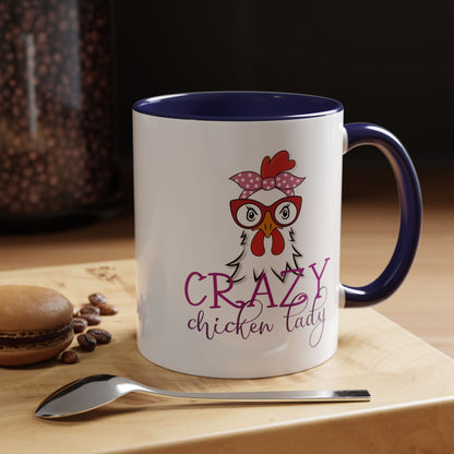 Crazy Chicken Lady Accent Coffee Mug | Funny Gift for Chicken Lovers, Farmhouse Décor | 11oz & 15oz (P-6077)