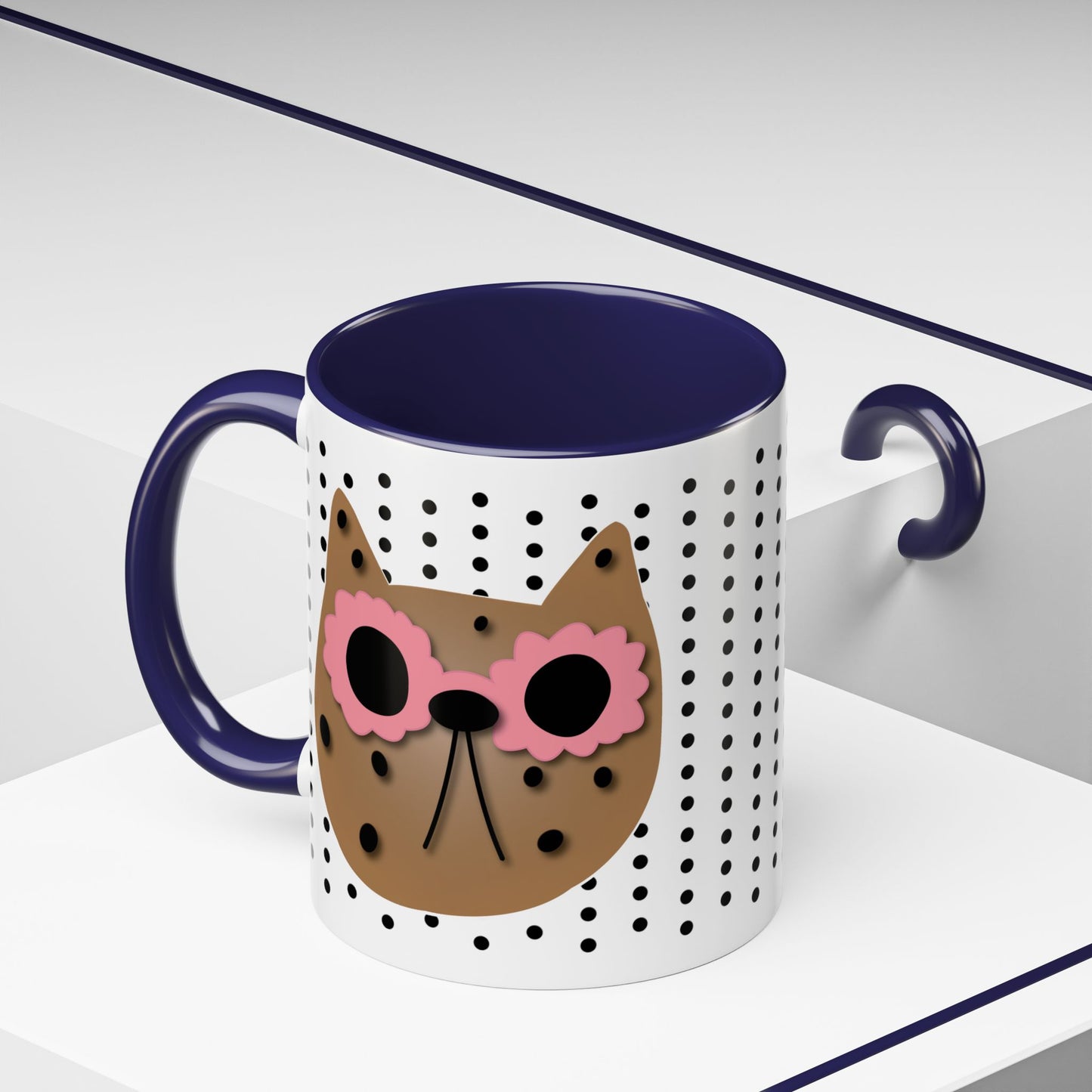 Spotted Cat Mug with Pink Sunglasses Accent Coffee Cup | 11oz 15oz (3812)