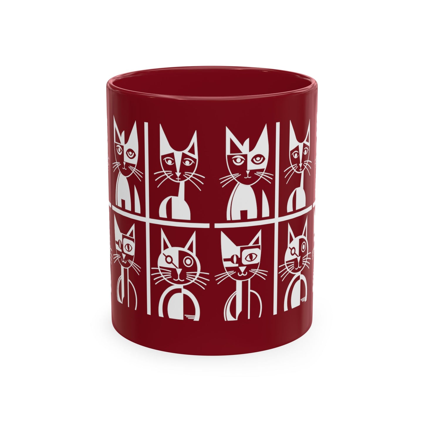 Geometric Cat Color Mug | Minimalist Cat 11oz Ceramic Coffee Mug | 8 Color Choices (4276)