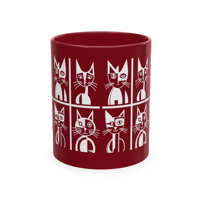 Geometric Cat Color Mug | Minimalist Cat 11oz Ceramic Coffee Mug | 8 Color Choices (4276)