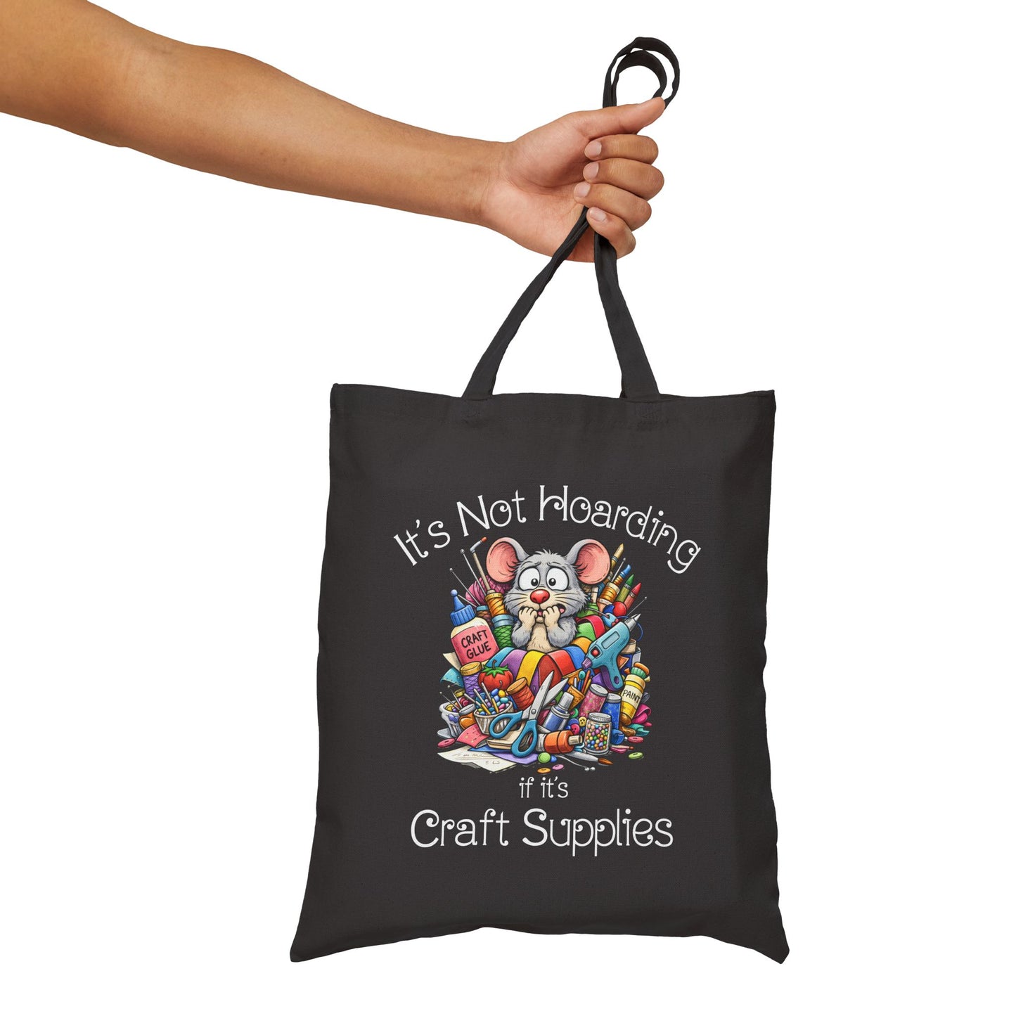 Craft Supply Hoarding Mouse Cotton Tote Bag | Funny Crafter Reusable Bag (3858)