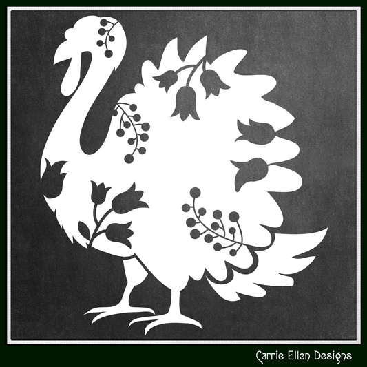 Floral Turkey Vector Clipart, Bird Silhouette with Flowers, Wildflower Turkey Silhouette, (1619)