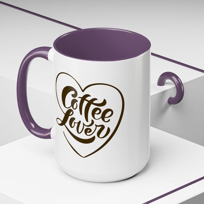 Coffee Lover Color Accent Ceramic Mug – Cute Printed Coffee Gift for Coffeeholics, Baristas, and Caffeine Addicts (P-6061)
