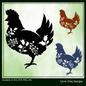 Floral Chicken Vector Clipart, Bird Silhouette with Flowers, Wildflower Farm Animal Silhouette, (1624)