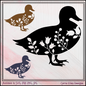 Floral Duck Vector Clipart, Bird Silhouette with Flowers, Wildflower Farm Animal Silhouette, (1630)