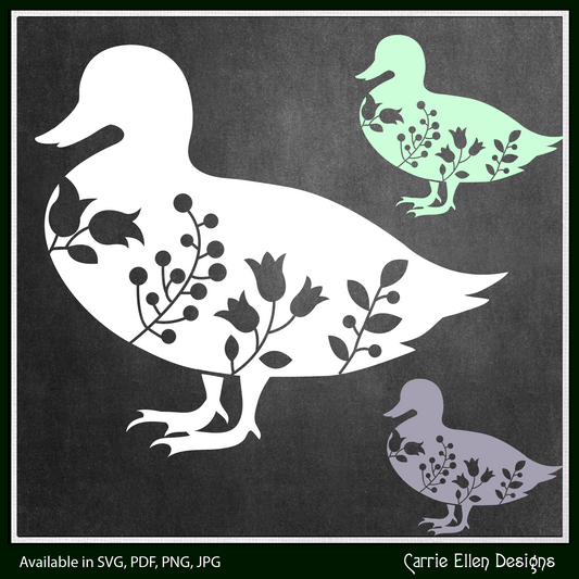 Floral Duck Vector Clipart, Bird Silhouette with Flowers, Wildflower Farm Animal Silhouette, (1630)