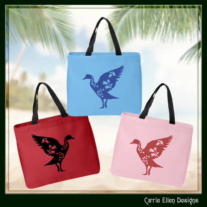 Flying Floral Goose Vector Clipart, Bird Silhouette with Flowers, Wildflower Farm Animal Silhouette, (1635)