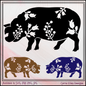 Floral Standing Pig Vector Clipart, Farm Animal Silhouette with Wildflowers (1636)