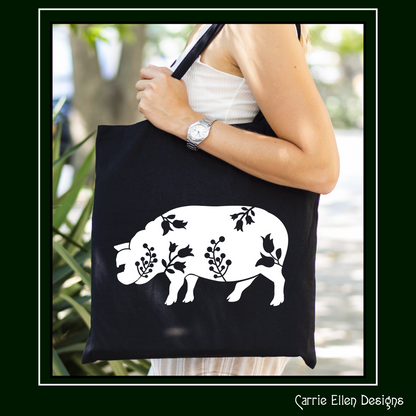 Floral Standing Pig Vector Clipart, Farm Animal Silhouette with Wildflowers (1636)