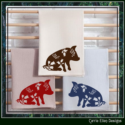 Floral Pig Sitting SVG Vector Clipart – Farm Animal Silhouette with Wildflowers (1639)