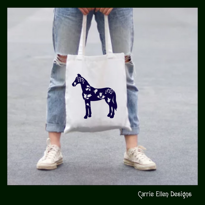 Floral Horse SVG Clipart, Farm Animal Silhouette, Pony with Wildflowers (1643)