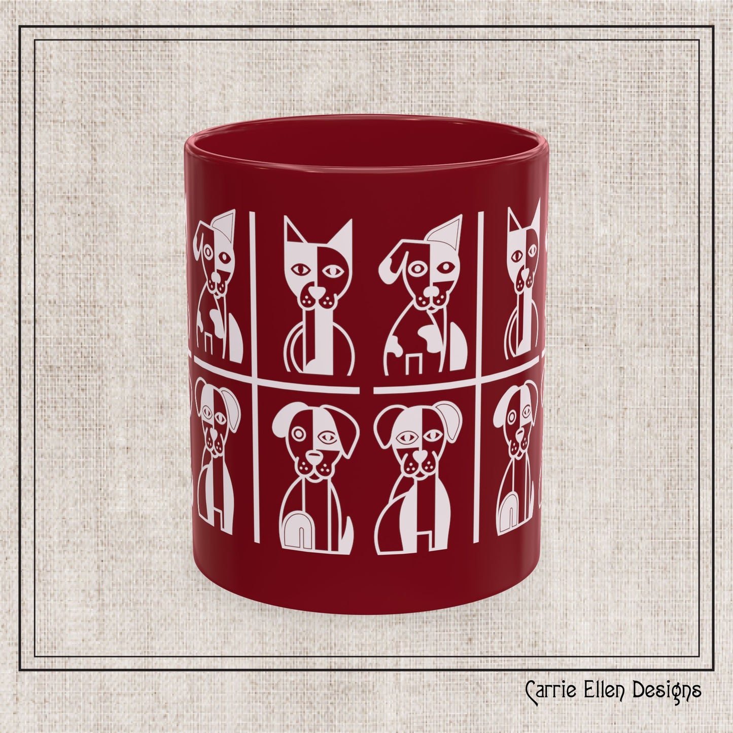Geometric Dog Color Mug | Minimalist Pet 11oz Ceramic Coffee Mug | 8 Color Choices (4277)