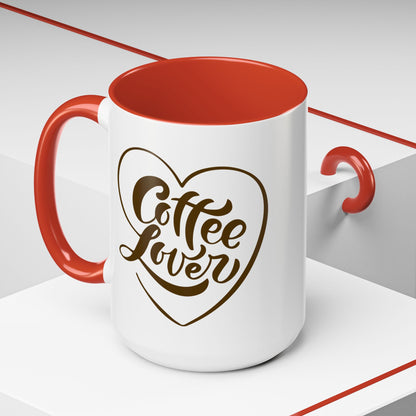 Coffee Lover Heart Design Ceramic Accent Mug | Coffee Lover Gift Idea | 11oz & 15oz (3799)