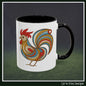 Colorful Rooster Accent Coffee Mug – Abstract Farmhouse Animal Embroidery Styled Print | 11oz & 15oz Ceramic (P-6081)