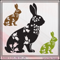 Floral Rabbit Vector Clipart, Farm Animal Silhouette with Wildflowers (1673)