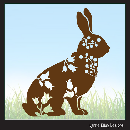 Floral Rabbit Vector Clipart, Farm Animal Silhouette with Wildflowers (1673)