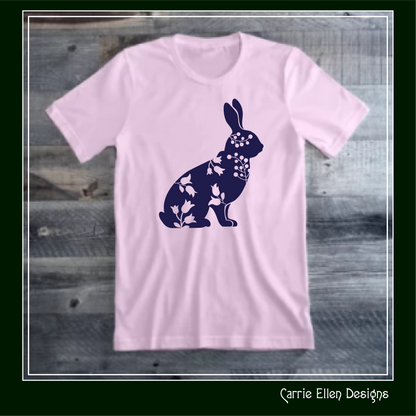 Floral Rabbit Vector Clipart, Farm Animal Silhouette with Wildflowers (1673)
