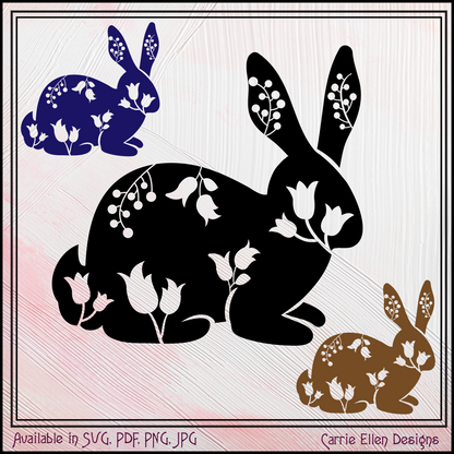 Floral Rabbit Vector Clipart, Farm Animal Silhouette, Bunny with Wildflowers (1675)