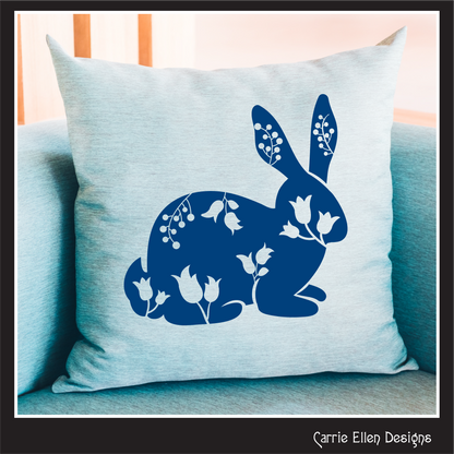 Floral Rabbit Vector Clipart, Farm Animal Silhouette, Bunny with Wildflowers (1675)