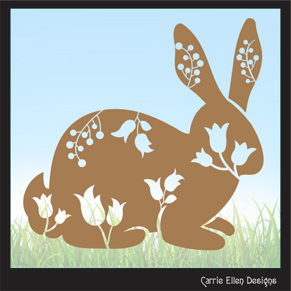 Floral Rabbit Vector Clipart, Farm Animal Silhouette, Bunny with Wildflowers (1675)