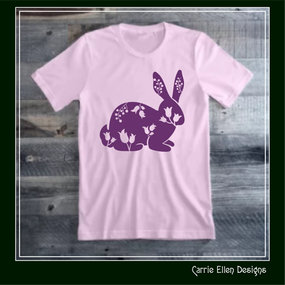 Floral Rabbit Vector Clipart, Farm Animal Silhouette, Bunny with Wildflowers (1675)