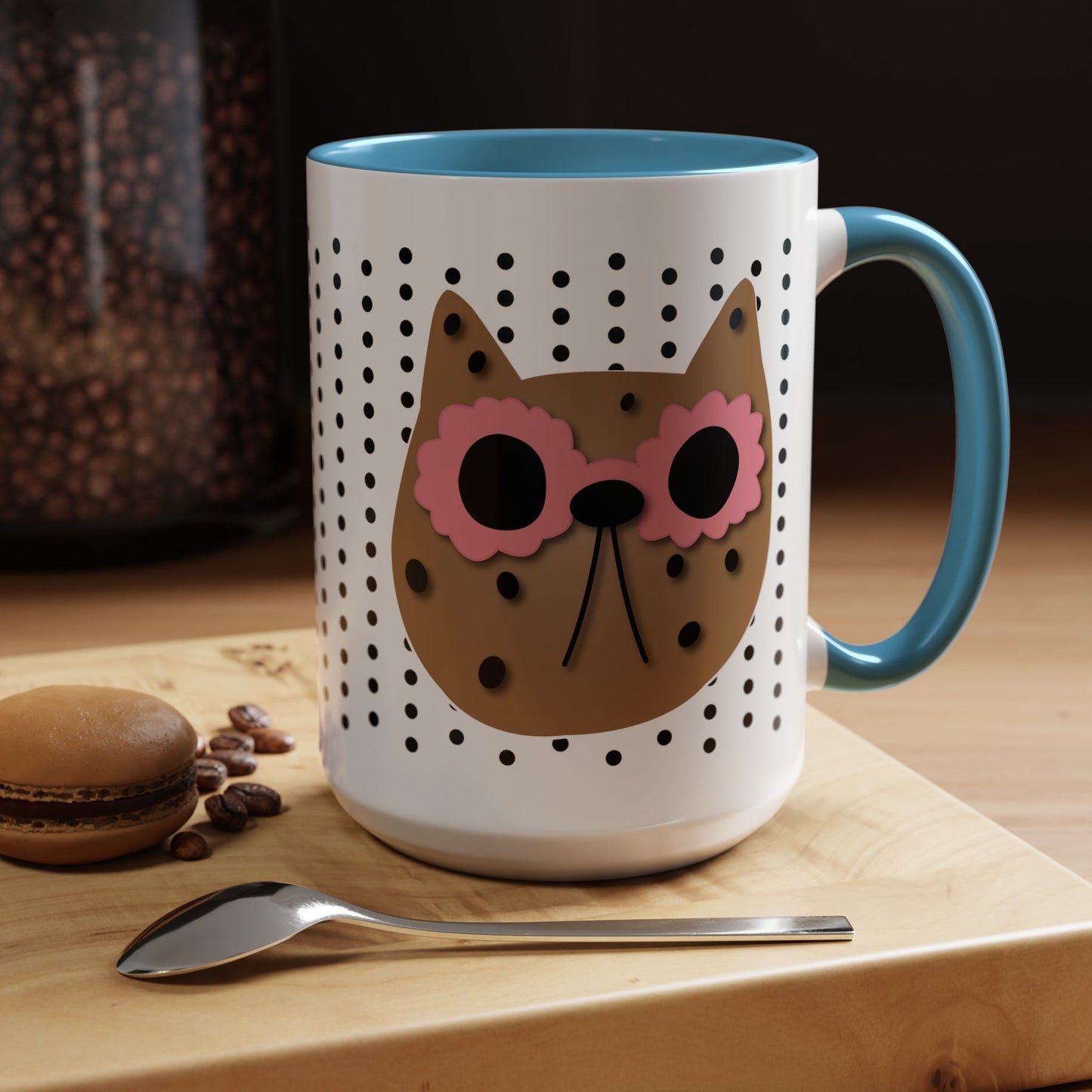 Spotted Cat Mug with Pink Sunglasses Accent Coffee Cup | 11oz 15oz (3812)