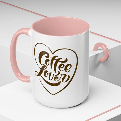 Coffee Lover Heart Design Ceramic Accent Mug | Coffee Lover Gift Idea | 11oz & 15oz (3799)