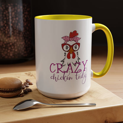 Crazy Chicken Lady Accent Coffee Mug | Funny Gift for Chicken Lovers, Farmhouse Décor | 11oz & 15oz (P-6077)