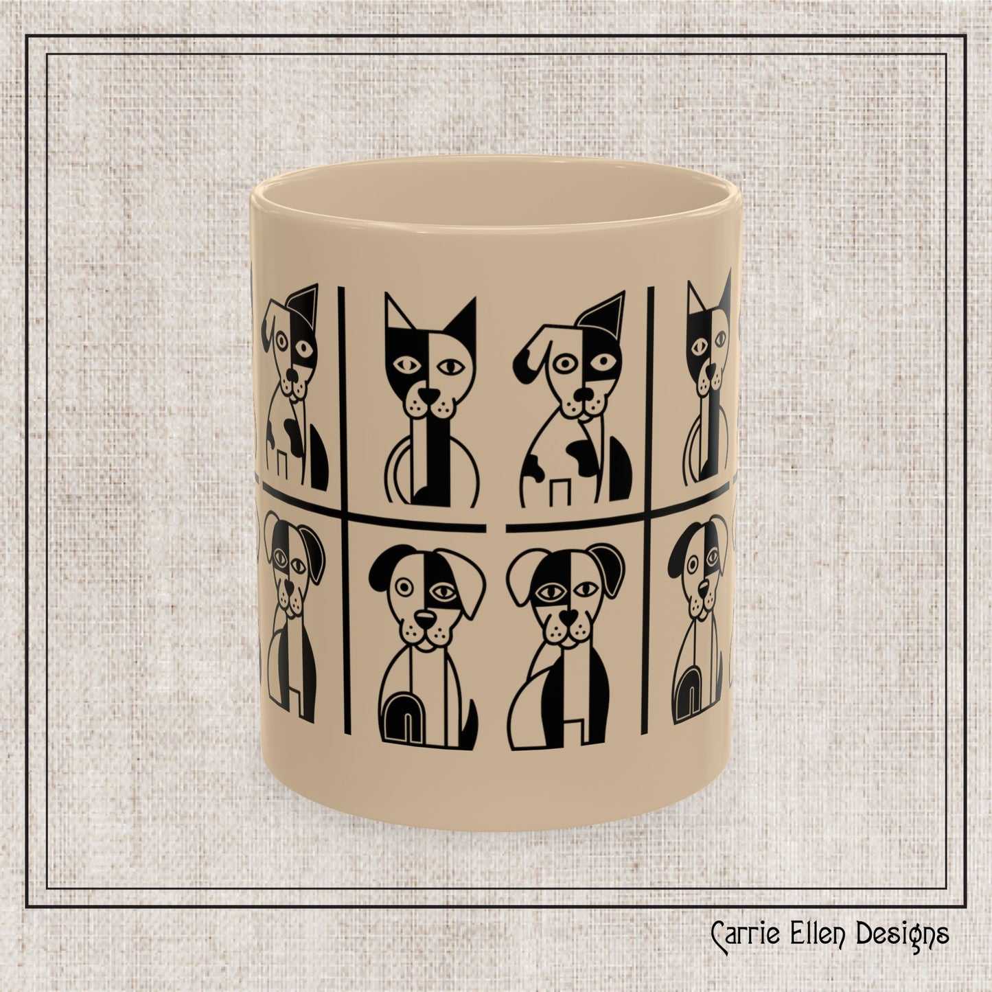 Geometric Dog Color Mug | Minimalist Pet 11oz Ceramic Coffee Mug | 8 Color Choices (4277)