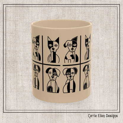 Geometric Dog Color Mug | Minimalist Pet 11oz Ceramic Coffee Mug | 8 Color Choices (4277)