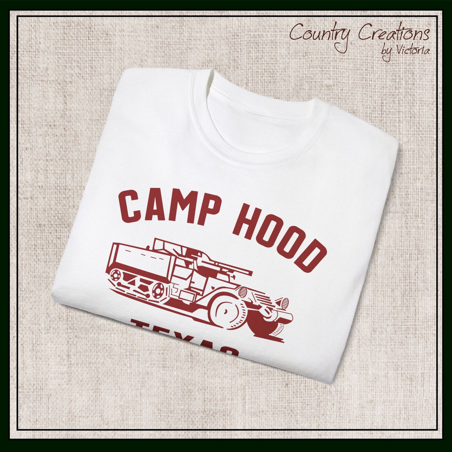 Camp Hood Short Sleeve T-Shirt – Vintage WWII Military Camp Design – Heavyweight 100% Cotton Tee (P-6033)