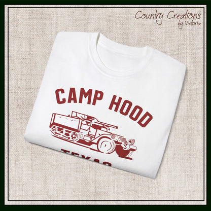 Camp Hood Short Sleeve T-Shirt – Vintage WWII Military Camp Design – Heavyweight 100% Cotton Tee (P-6033)