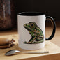 Green Stylized Frog Mug | Embroidery Styled Accent Colored Printed Coffee Mug (3817)