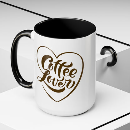 Coffee Lover Heart Design Ceramic Accent Mug | Coffee Lover Gift Idea | 11oz & 15oz (3799)