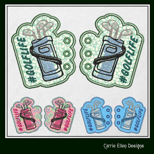 Golf Bag Shoe Wing Machine Embroidery Design | In The Hoop Golf Life Shoelace Wings for Shoes and Boots (1743)