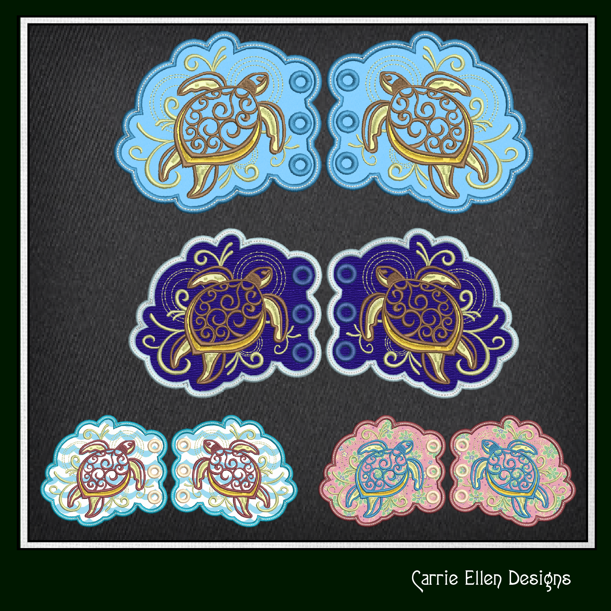 Sea Turtle Shoe Wing Machine Embroidery Design – In The Hoop Shoelace ...