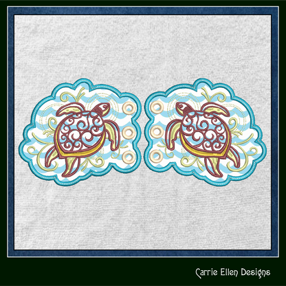 Sea Turtle Shoe Wing Machine Embroidery Design – In The Hoop Shoelace Wing Charms for Shoes and Boots – 4x4 & 5x7 Hoop (1744)