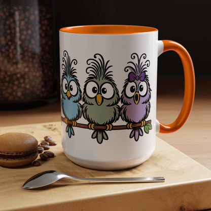Colorful Cartoon Birds Coffee Mug — Chicks on a Stick 11/15oz Accent Mug (4278)