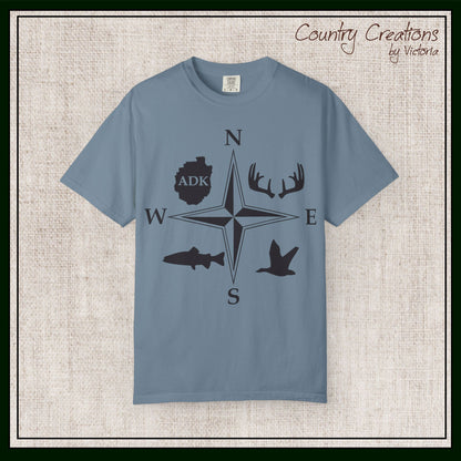 Adirondack Adventurers Compass Comfort Colors Short Sleeve Unisex T-Shirt - ADK Hunters Compass (P6027)