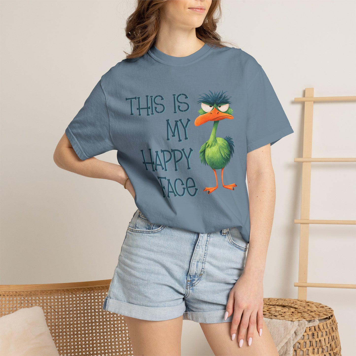 This Is My Happy Face Comfort Colors® Short Sleeve T-Shirt | Sarcastic Ostrich Unisex Shirt | Adult Humor (4251)