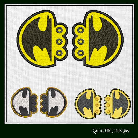 Superhero Inspired Logo Shoe Wing Machine Embroidery Design – In The Hoop Bat Man Logo Shoelace Charms for Shoes and Boots – 4x4 & 5x7 Hoop (1775)