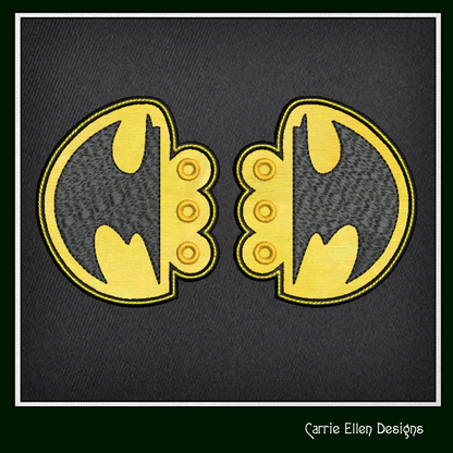 Superhero Inspired Logo Shoe Wing Machine Embroidery Design – In The Hoop Bat Man Logo Shoelace Charms for Shoes and Boots – 4x4 & 5x7 Hoop (1775)