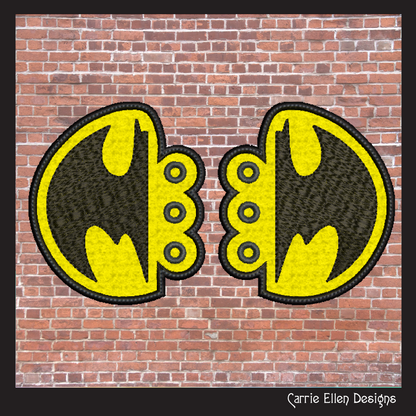 Superhero Inspired Logo Shoe Wing Machine Embroidery Design – In The Hoop Bat Man Logo Shoelace Charms for Shoes and Boots – 4x4 & 5x7 Hoop (1775)